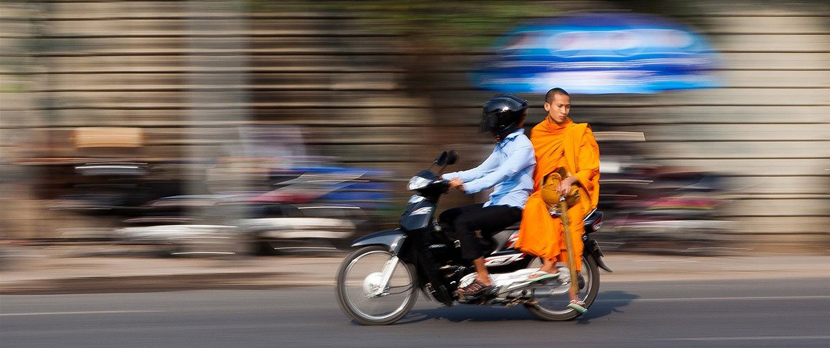 A monk in the street of Phnom Penh